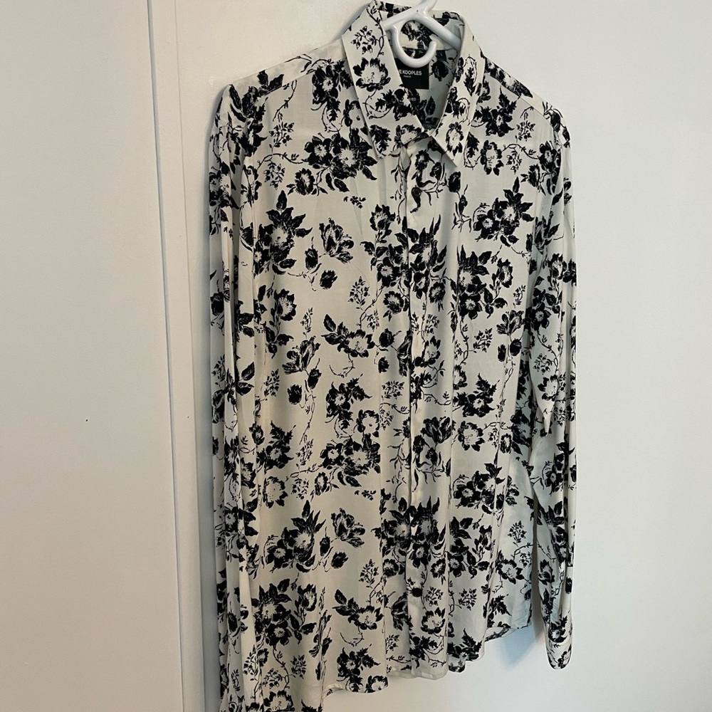 The Kooples Long Sleeve Black and White Floral Print Shirt - Picture 4 of 10